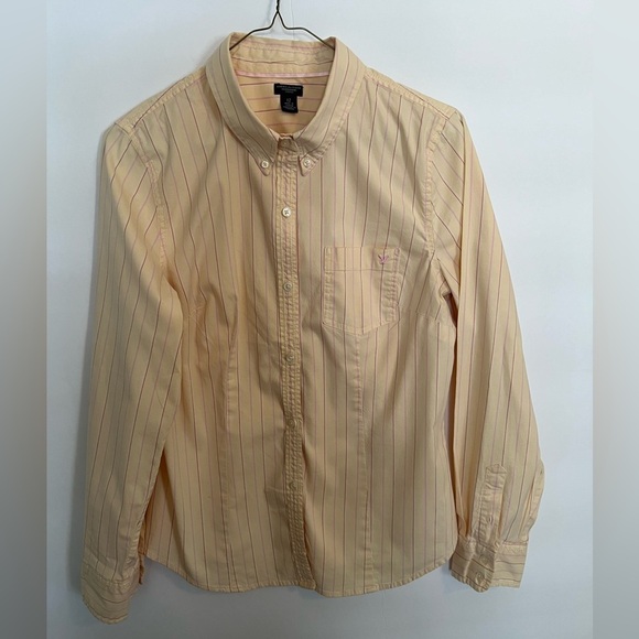 AMERICAN EAGLE PALE ORANGE WITH BURGUNDY AND LILAC STRIPES GIRLS SHIRT - Picture 1 of 5